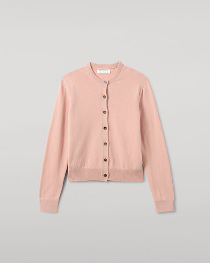 Johnstons of Elgin AW25 Women's Knitwear Nude Classic Cashmere Pink Cardigan Close Up KAP05573SE0740