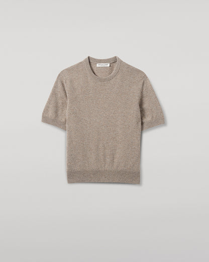 Johnstons of Elgin AW25 Women's Knitwear Ash Classic Cashmere Brown T-shirt details KAP05574HB4334