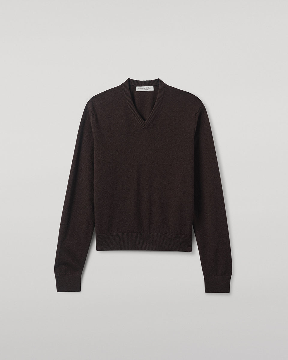 Johnstons of Elgin AW25 Women's Knitwear Molasses Classic Cashmere Brown V Neck Jumper KAP05575SB7290