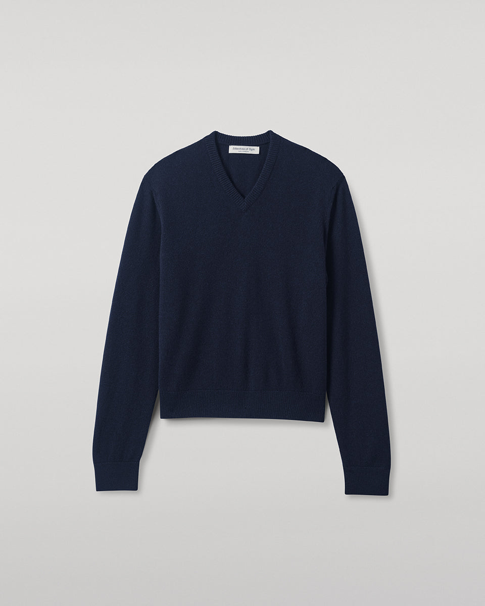 Johnstons of Elgin AW25 Women's Knitwear Dark Navy Classic Cashmere Navy V Neck Jumper KAP05575SD7666