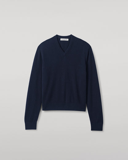 Johnstons of Elgin AW25 Women's Knitwear Dark Navy Classic Cashmere Navy V Neck Jumper KAP05575SD7666
