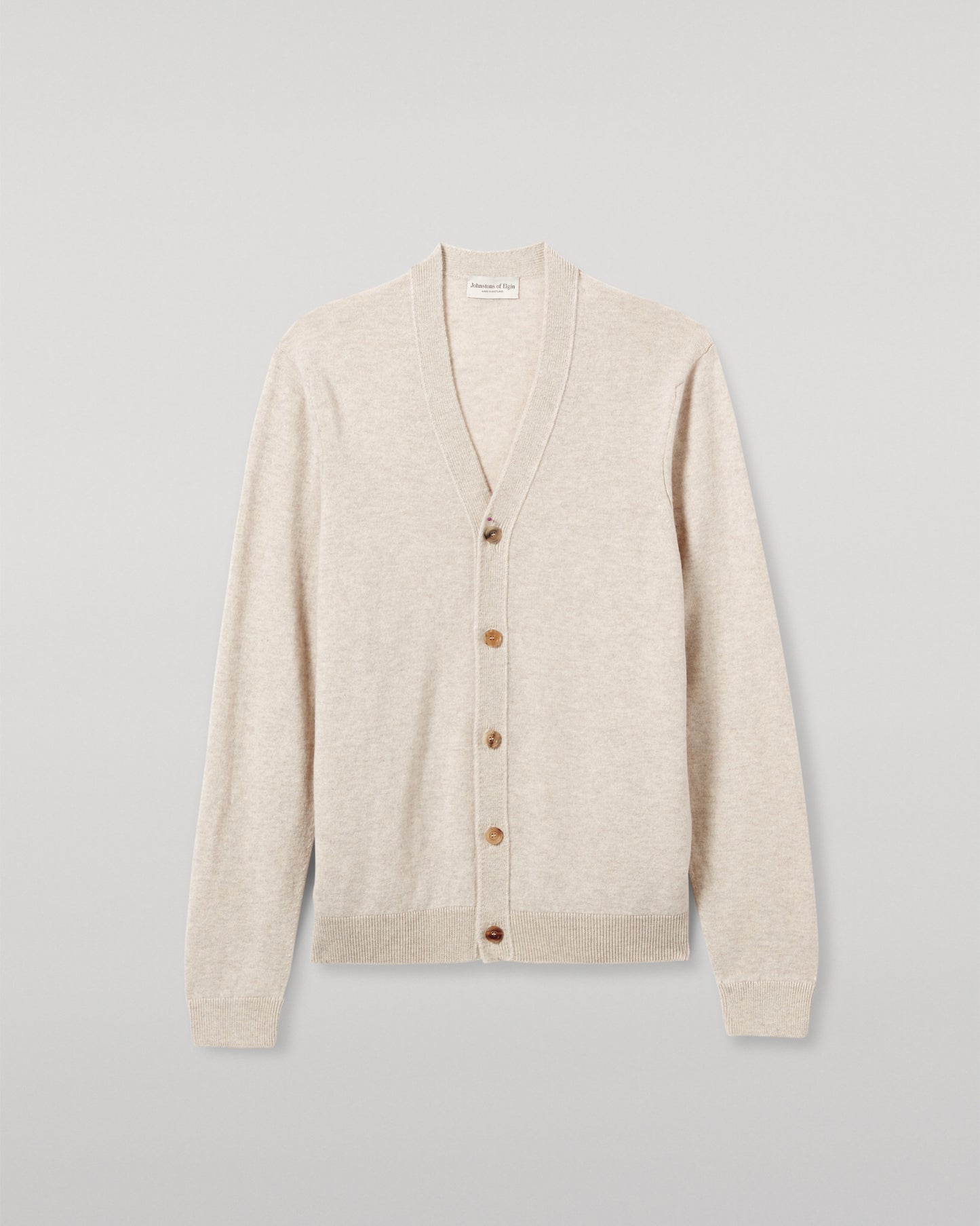 JOHNSTONS OF ELGIN MENS RORY VEE NECK CLASSIC CARDIGAN NATURAL 100% CASHMERE KAP05576HA0402