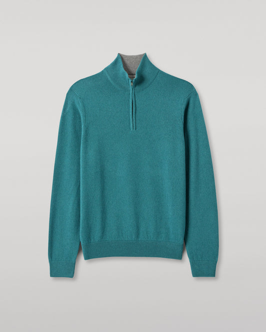 JOHNSTONS OF ELGIN MENS RORY CLASSIC HALF ZIP SWEATER CONTRAST TRIM 100% CASHMERE KAP05577Q26188