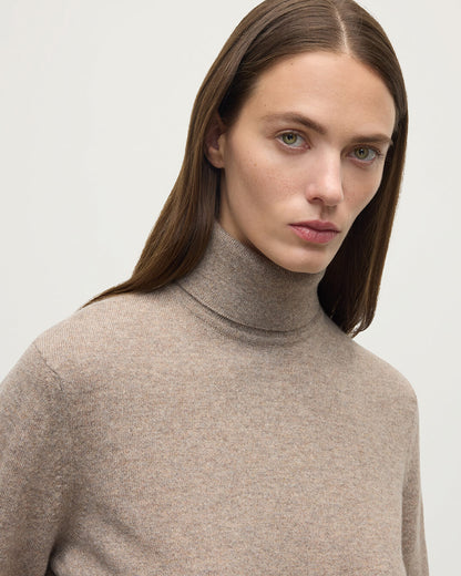 Johnstons of Elgin AW25 Women's Knitwear Ash Classic Cashmere Brown Roll Neck Jumper KAP05584HB4334