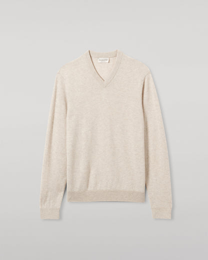 JOHNSTONS OF ELGIN MENS RORY VEE NECK CLASSIC JUMPER NATURAL 100% CASHMERE KAP05594HA0402