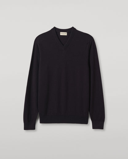 Johnstons of Elgin  Men's Knitwear Dark Navy Classic Cashmere Navy V Neck KAP05594SD7666