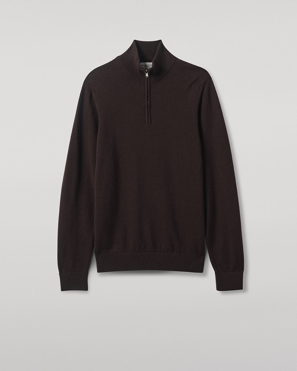 Johnstons of Elgin AW25 Men's Knitwear Molasses Classic Cashmere Brown Zip Neck Jumper KAP05695SB7290