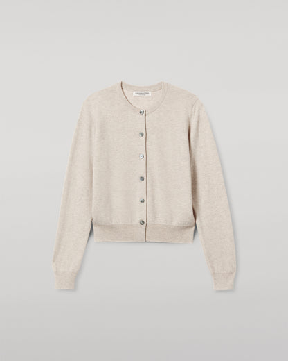 JOHNSTONS OF ELGIN WOMENS IRIS CLASSIC CREW CARDIGAN NATURAL 100% CASHMERE KAP05704HA0402