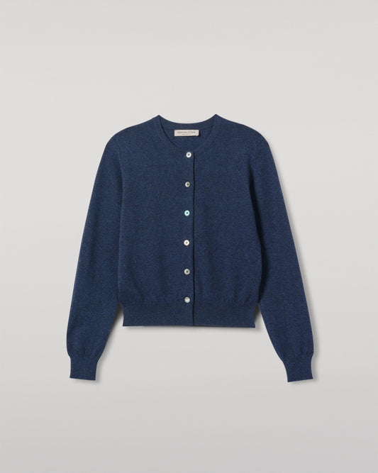 JOHNSTONS OF ELGIN WOMENS IRIS CLASSIC CREW CARDIGAN NAVY 100% CASHMERE KAP05704HD7350