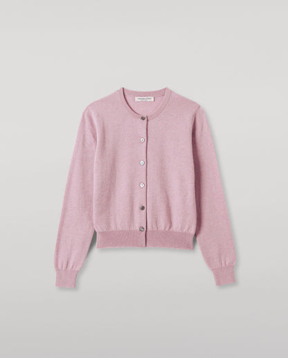 JOHNSTONS OF ELGIN WOMENS IRIS CLASSIC CREW CARDIGAN PINK 100% CASHMERE KAP05704HE0071