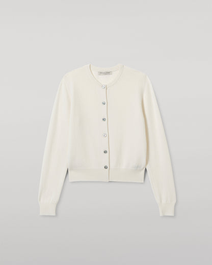 JOHNSTONS OF ELGIN WOMENS IRIS CLASSIC CREW CARDIGAN WHITE 100% CASHMERE KAP05704SA0606