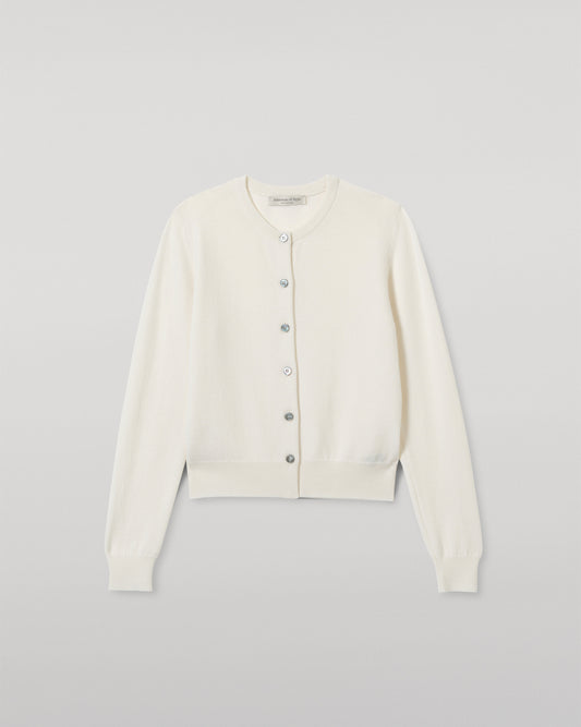 JOHNSTONS OF ELGIN WOMENS IRIS CLASSIC CREW CARDIGAN WHITE 100% CASHMERE KAP05704SA0606