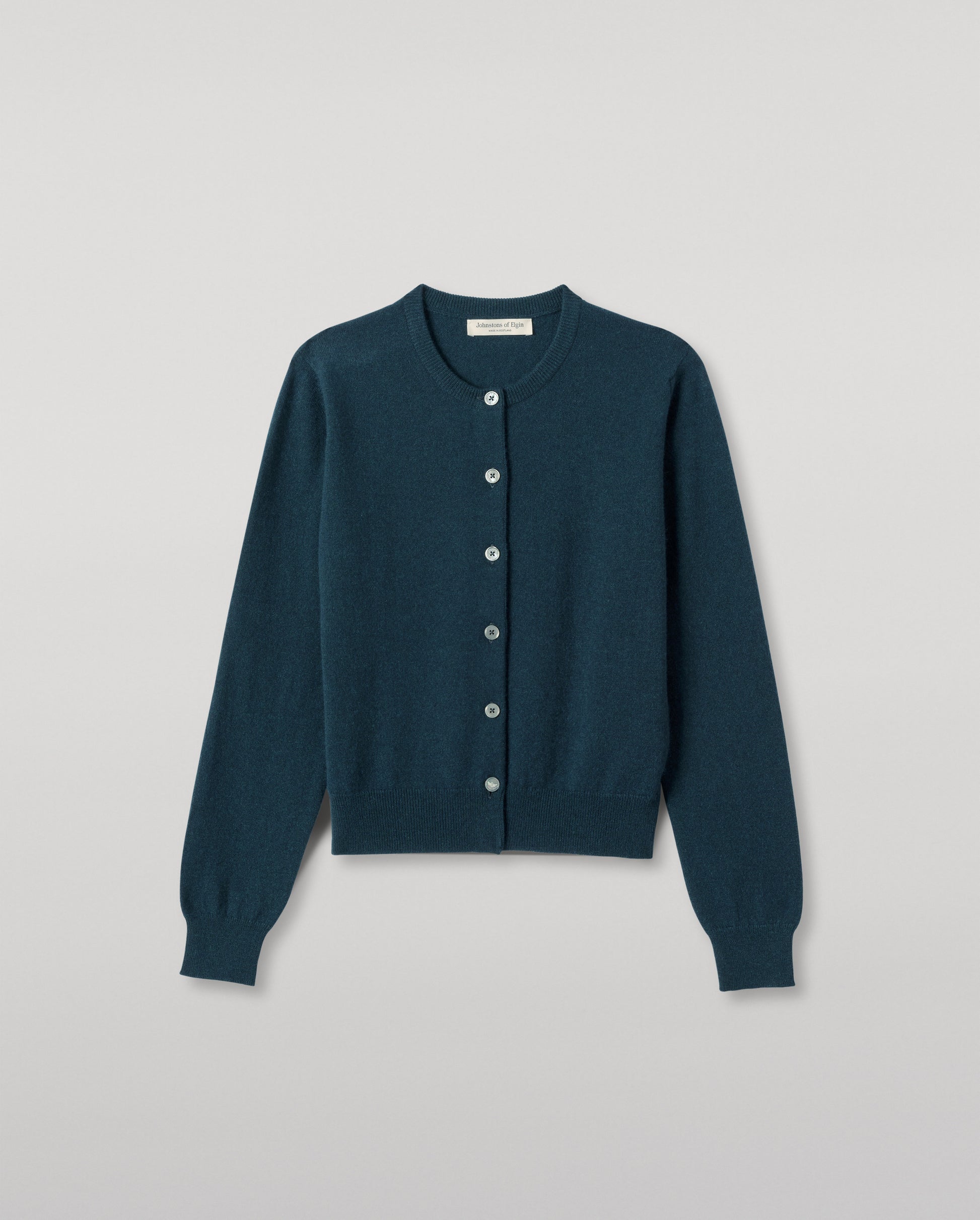 JOHNSTONS OF ELGIN WOMENS IRIS CLASSIC CREW CARDIGAN GREEN 100% CASHMERE KAP05704SC7341