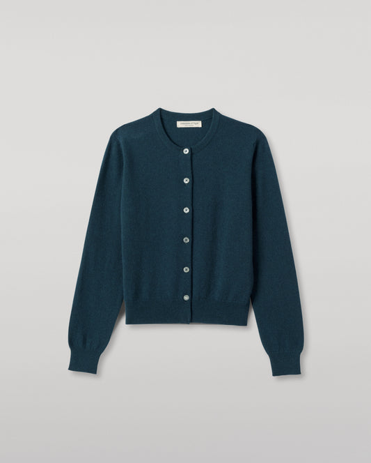JOHNSTONS OF ELGIN WOMENS IRIS CLASSIC CREW CARDIGAN GREEN 100% CASHMERE KAP05704SC7341