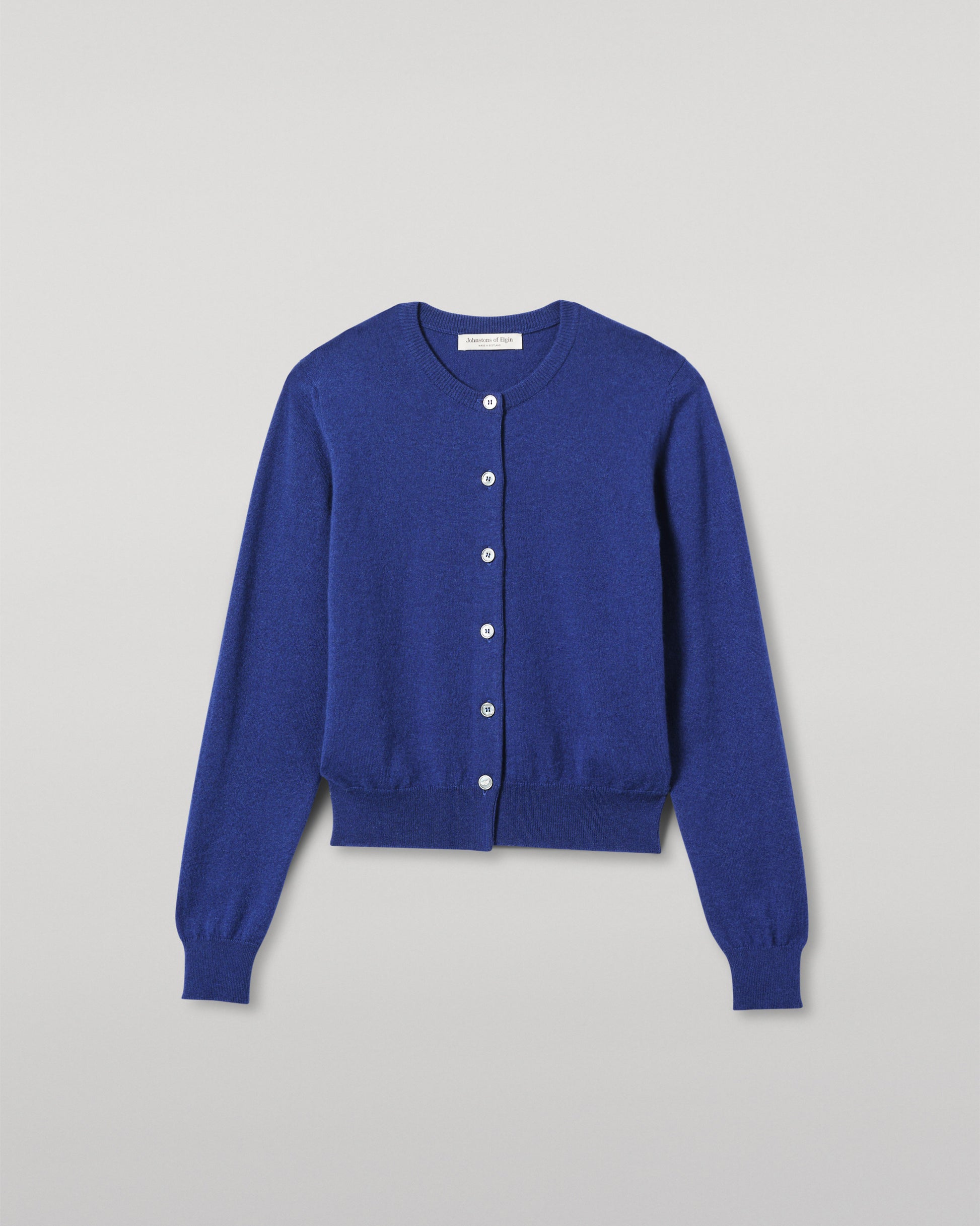 JOHNSTONS OF ELGIN WOMENS IRIS CLASSIC CREW CARDIGAN BLUE 100% CASHMERE KAP05704SD5326