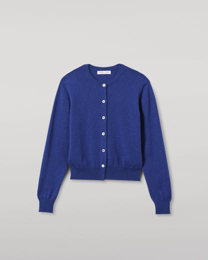 JOHNSTONS OF ELGIN WOMENS IRIS CLASSIC CREW CARDIGAN BLUE 100% CASHMERE KAP05704SD5326