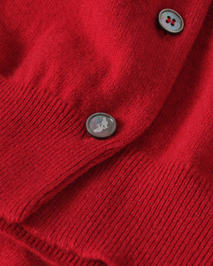 JOHNSTONS OF ELGIN WOMENS IRIS CLASSIC CREW CARDIGAN RED 100% CASHMERE KAP05704SE5325