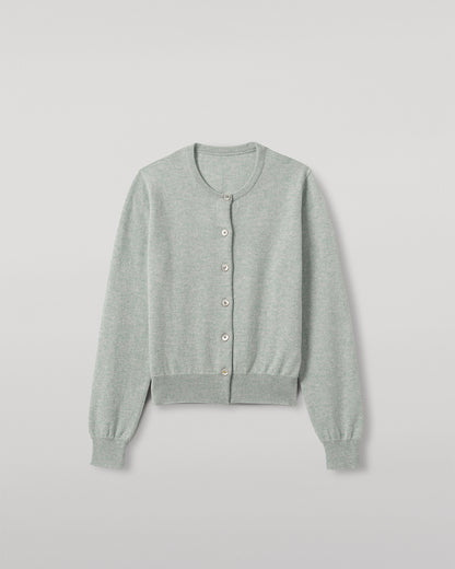 JOHNSTONS OF ELGIN WOMENS IRIS CLASSIC CREW CARDIGAN LIGHT GREEN 100% CASHMERE KAP05704HC0047