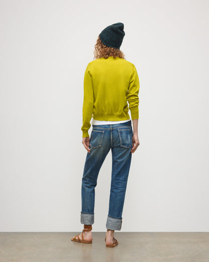 JOHNSTONS OF ELGIN WOMENS IRIS CLASSIC CREW CARDIGAN YELLOW 100% CASHMERE KAP05704SC4716