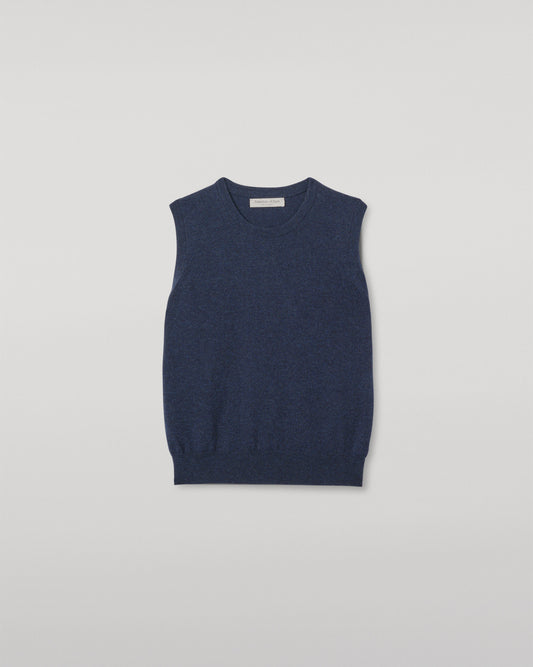 JOHNSTONS OF ELGIN WOMENS IRIS CLASSIC SLEEVELESS CREW NAVY 100% CASHMERE KAP05705HD7350