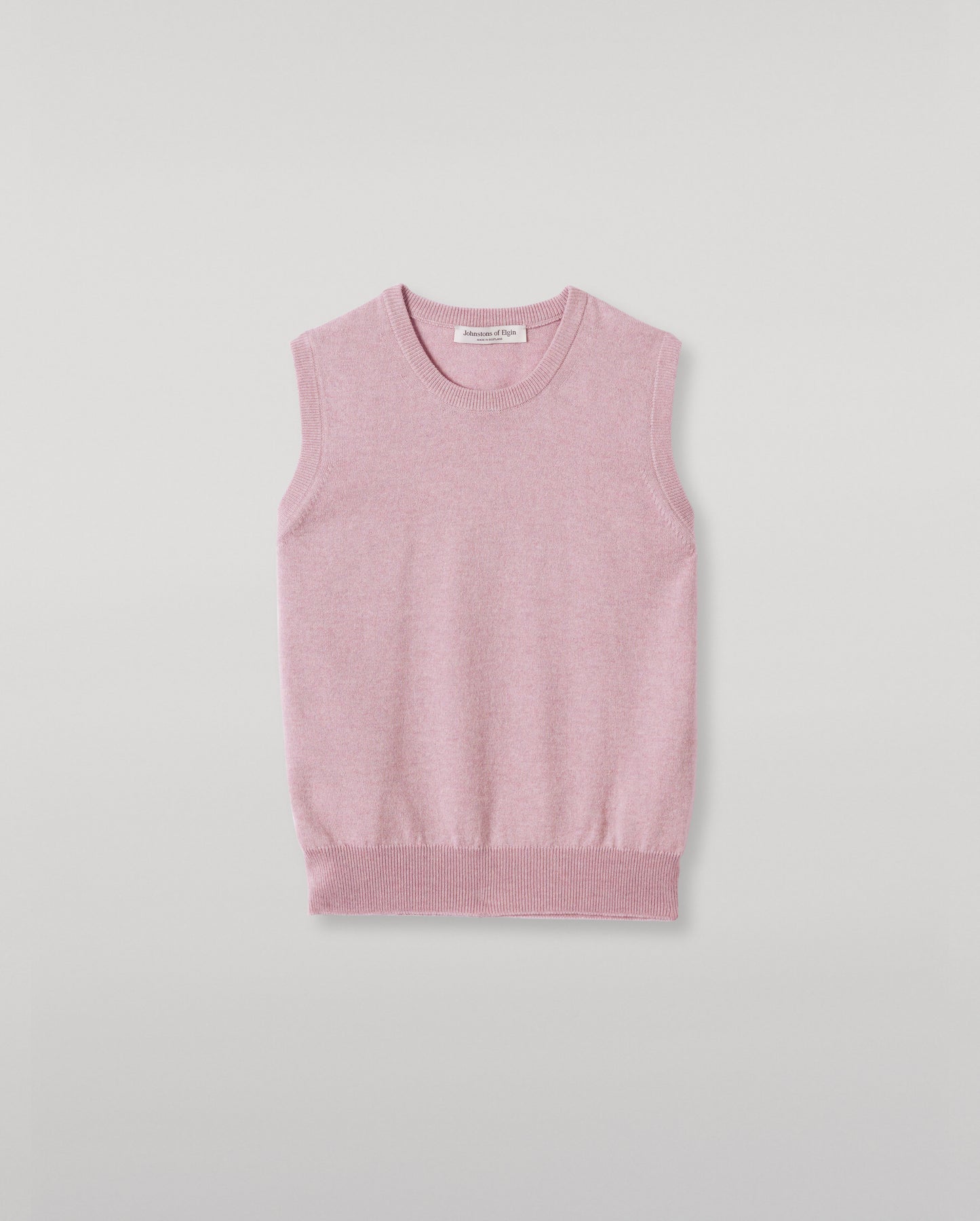 JOHNSTONS OF ELGIN WOMENS IRIS CLASSIC SLEEVELESS CREW PINK 100% CASHMERE KAP05705HE0071