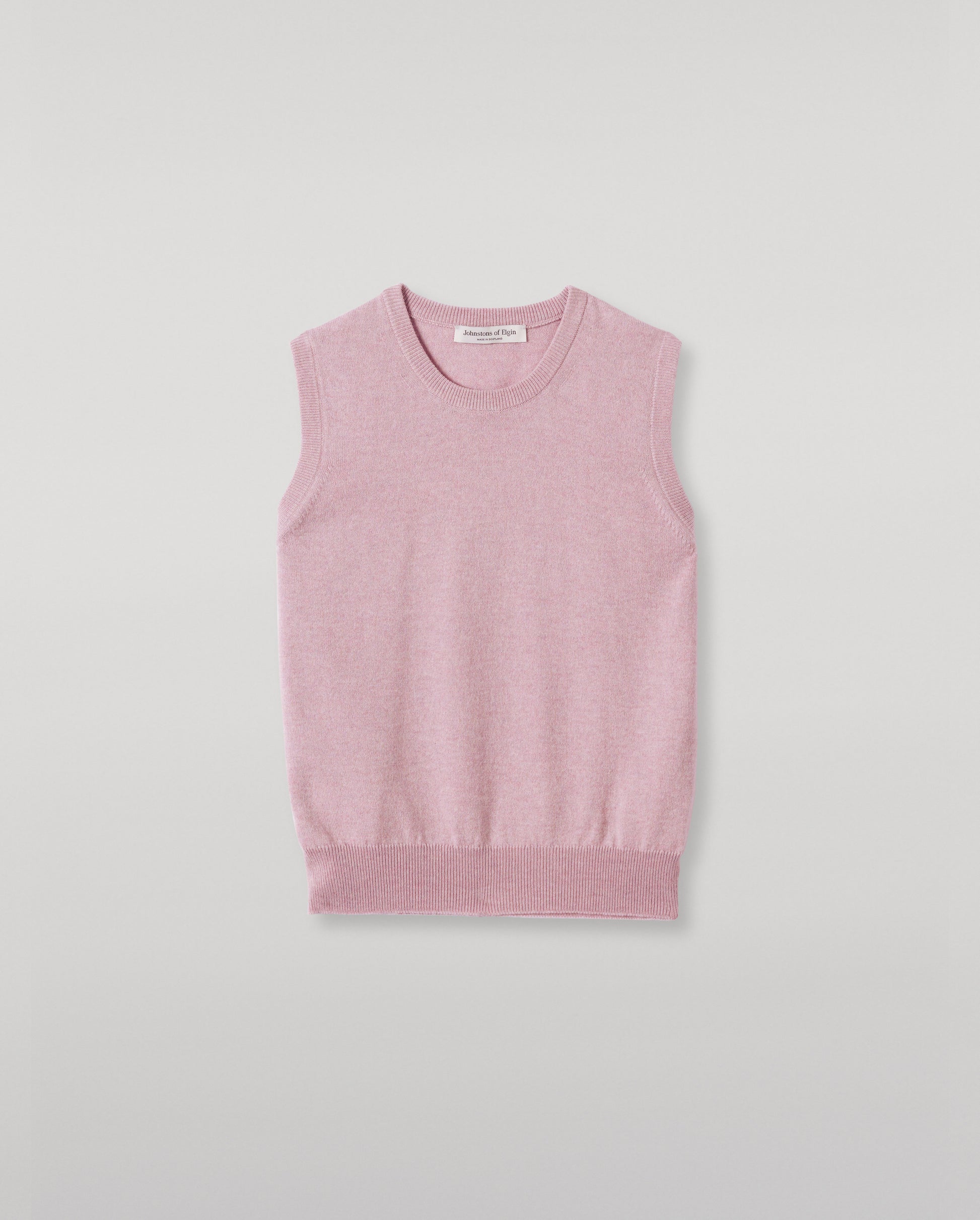 JOHNSTONS OF ELGIN WOMENS IRIS CLASSIC SLEEVELESS CREW PINK 100% CASHMERE KAP05705HE0071