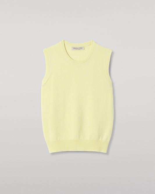 JOHNSTONS OF ELGIN IRIS SLEEVELESS CREW PETITE CASHMERE ROUND NECK TANK - 2 PLY LIGHT YELLOW 100% CASHMERE KAP05705HF0025