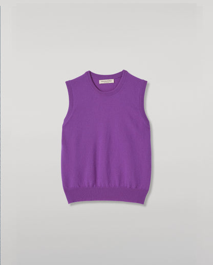 JOHNSTONS OF ELGIN IRIS SLEEVELESS CREW PETITE CASHMERE ROUND NECK TANK - 2 PLY PURPLE 100% CASHMERE KAP05705SD5371