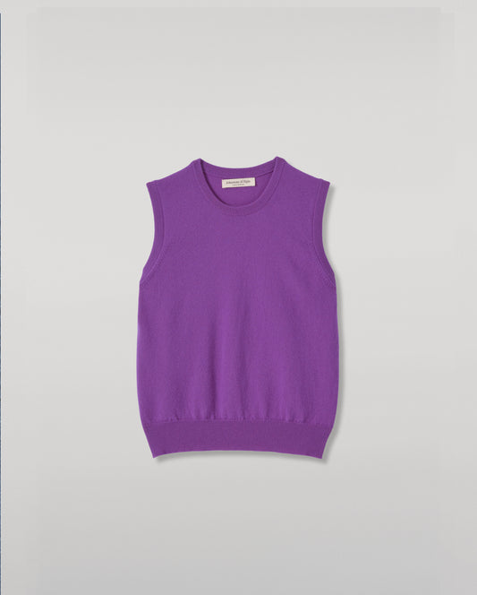 JOHNSTONS OF ELGIN IRIS SLEEVELESS CREW PETITE CASHMERE ROUND NECK TANK - 2 PLY PURPLE 100% CASHMERE KAP05705SD5371