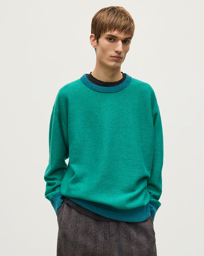 JOHNSTONS OF ELGIN LIDDELL SWEATSHIRT CASHMERE REVERSE TWILL STITCH SWEATSHIRT - 2 PLY GREEN 100% CASHMERE KAP05725Q26376