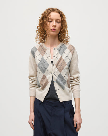 JOHNSTONS OF ELGIN WOMENS CLAN CREW CARDIGAN NATURAL  100% CASHMERE KAP05731JU1605
