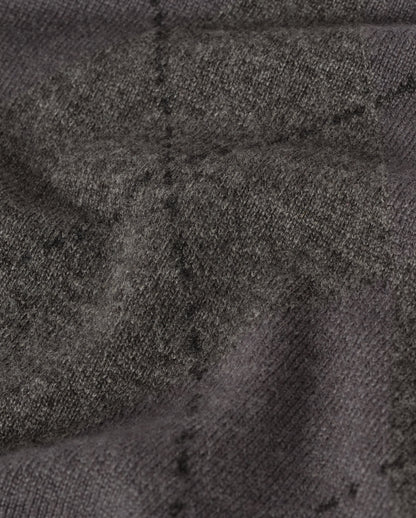 JOHNSTONS OF ELGIN CLAN SLOUCH SWEATER CASHMERE ARGYLE INTARSIA ROUND NECK SLOUCH SWEATER - 2 PLY GREY 100% CASHMERE KAP05732JU1655