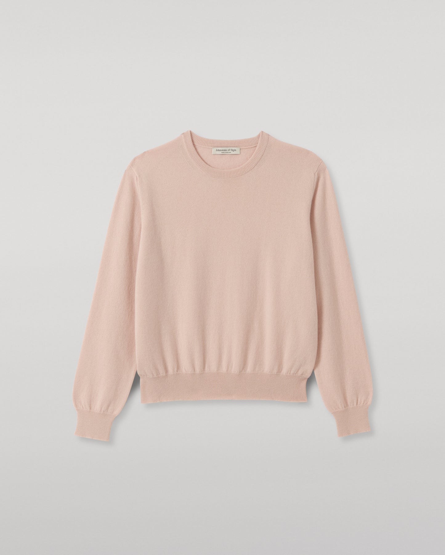 JOHNSTONS OF ELGIN LUNAN CREW SWEATER CLASSIC CASHMERE ROUND NECK SWEATER - 2 PLY PINK 100% CASHMERE KAP05784SE0816