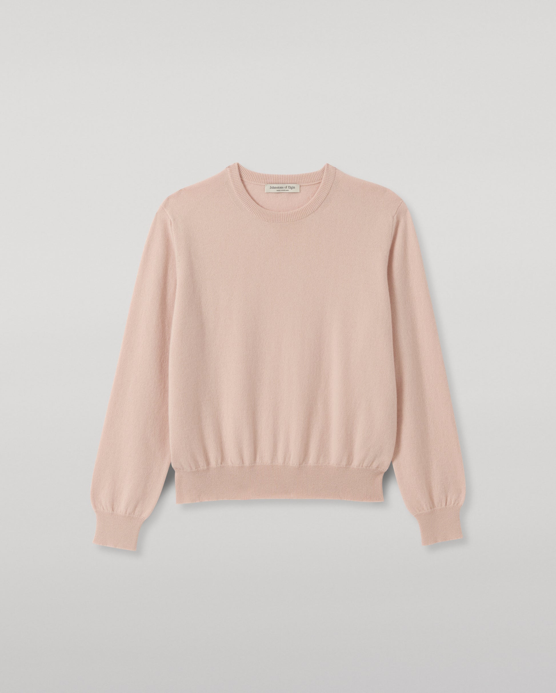 JOHNSTONS OF ELGIN LUNAN CREW SWEATER CLASSIC CASHMERE ROUND NECK SWEATER - 2 PLY PINK 100% CASHMERE KAP05784SE0816