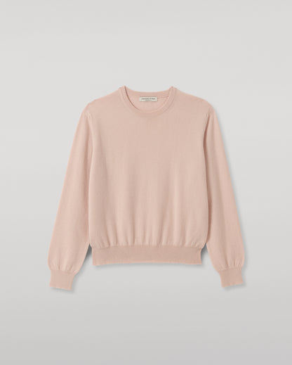 JOHNSTONS OF ELGIN LUNAN CREW SWEATER CLASSIC CASHMERE ROUND NECK SWEATER - 2 PLY PINK 100% CASHMERE KAP05784SE0816