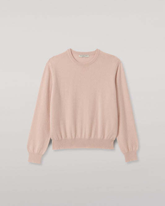 JOHNSTONS OF ELGIN LUNAN CREW SWEATER CLASSIC CASHMERE ROUND NECK SWEATER - 2 PLY PINK 100% CASHMERE KAP05784SE0816