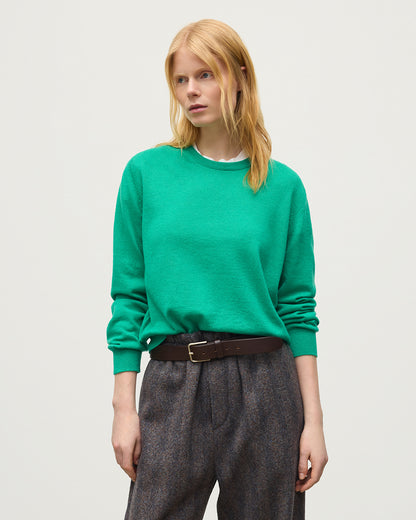 JOHNSTONS OF ELGIN LUNAN CREW SWEATER CLASSIC CASHMERE ROUND NECK SWEATER - 2 PLY GREEN 100% CASHMERE KAP05784SC4760