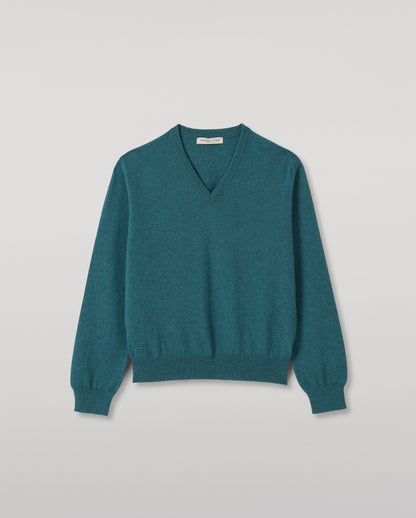 JOHNSTONS OF ELGIN LUNAN VEE SWEATER CLASSIC CASHMERE VEE NECK SWEATER 2 PLY GREEN 100% CASHMERE KAP05807HC4327