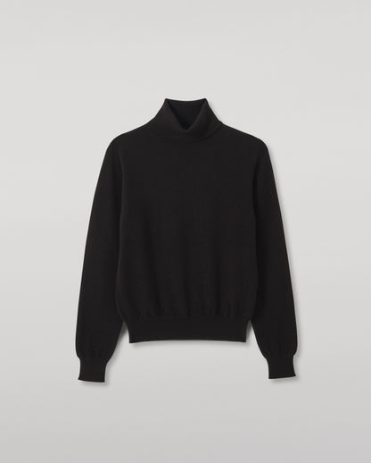 JOHNSTONS OF ELGIN IRIS ROLL NECK SWEATER PETITE CASHMERE ROLL NECK SWEATER - 2 PLY BLACK 100% CASHMERE KAP05952SA7210