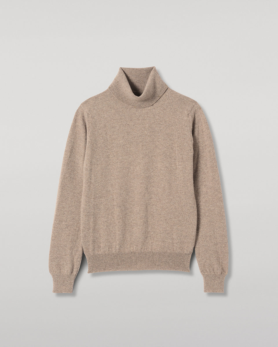 JOHNSTONS OF ELGIN IRIS ROLL NECK SWEATER PETITE CASHMERE ROLL NECK SWEATER - 2 PLY LIGHT BROWN 100% CASHMERE KAP05952HB4447
