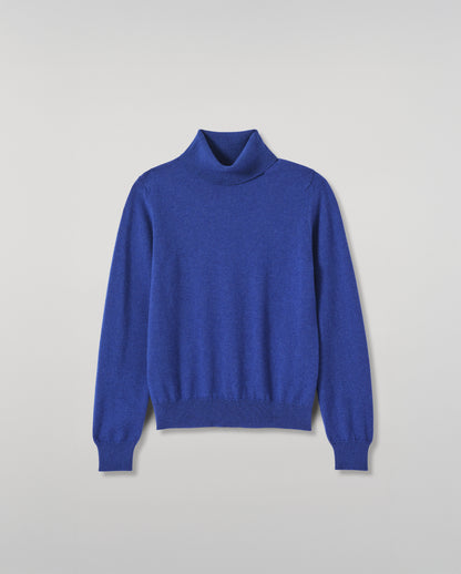 JOHNSTONS OF ELGIN IRIS ROLL NECK SWEATER PETITE CASHMERE ROLL NECK SWEATER - 2 PLY BLUE 100% CASHMERE KAP05952SD5326