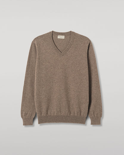 JOHNSTONS OF ELGIN REUBEN VEE NECK CASHMERE VEE NECK SWEATER - 2 PLY BROWN 100% CASHMERE KAP05960HB7128