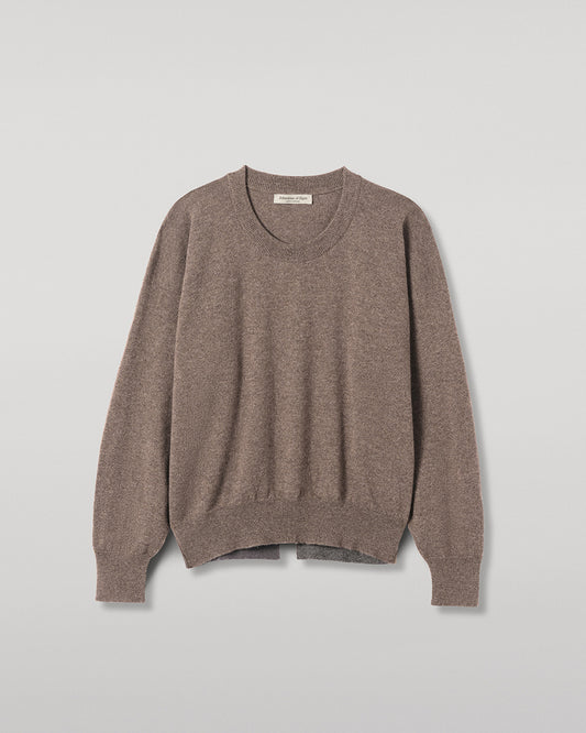JOHNSTONS OF ELGIN JESSIE CREW SWEATER CASHMERE ROUND NECK SWEATER WITH EXPOSED SEAM DETAIL & CENTRE BACK SPLIT - 2 PLY BROWN 100% CASHMERE  KAP05973Q26344
