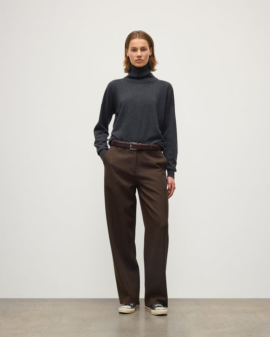JOHNSTONS OF ELGIN JESSIE ROLL NECK SWEATER CASHMERE ROLL NECK SWEATER WITH EXPOSED SEAM DETAIL & CENTRE BACK SPLIT - 2 PLY DARK GREY 100% CASHMERE KAP05987Q26343