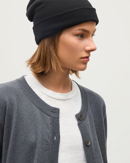 JOHNSTONS OF ELGIN JESSIE CREW CARDIGAN CASHMERE ROUND NECK CARDIGAN WITH EXPOSED SEAM DETAIL & CENTRE BACK SPLIT - 2 PLY GREY 100% CASHMERE KAP05988SA7216
