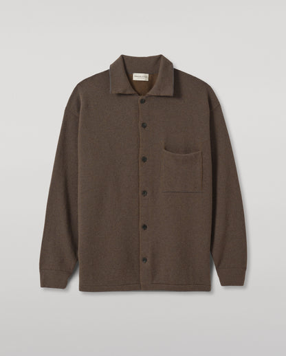 JOHNSTONS OF ELGIN TWEEL SHIRT CASHMERE KNITTED BUTTON THROUGH TWILL STITCH SHIRT - 2 PLY GREY & GREEN 100% CASHMERE KAP06007Q26314