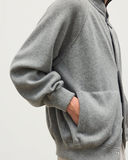 JOHNSTONS OF ELGIN KEPPIE BOMBER JACKET CASHMERE MILANO STITCH BOMBER JACKET - 2 PLY GREY 100% CASHMERE KAP06008HA0400