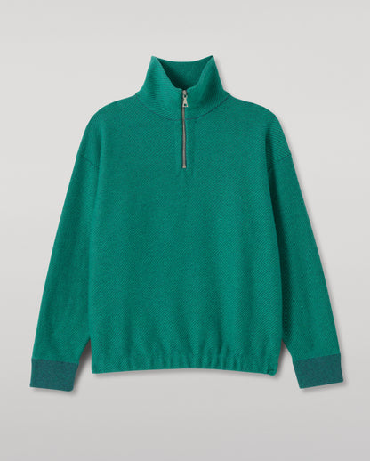 JOHNSTONS OF ELGIN REEL ZIP SWEATER CASHMERE TWILL STITCH ZIP NECK SWEATER - 2 PLY GREEN 100% CASHMERE KAP06030Q26337