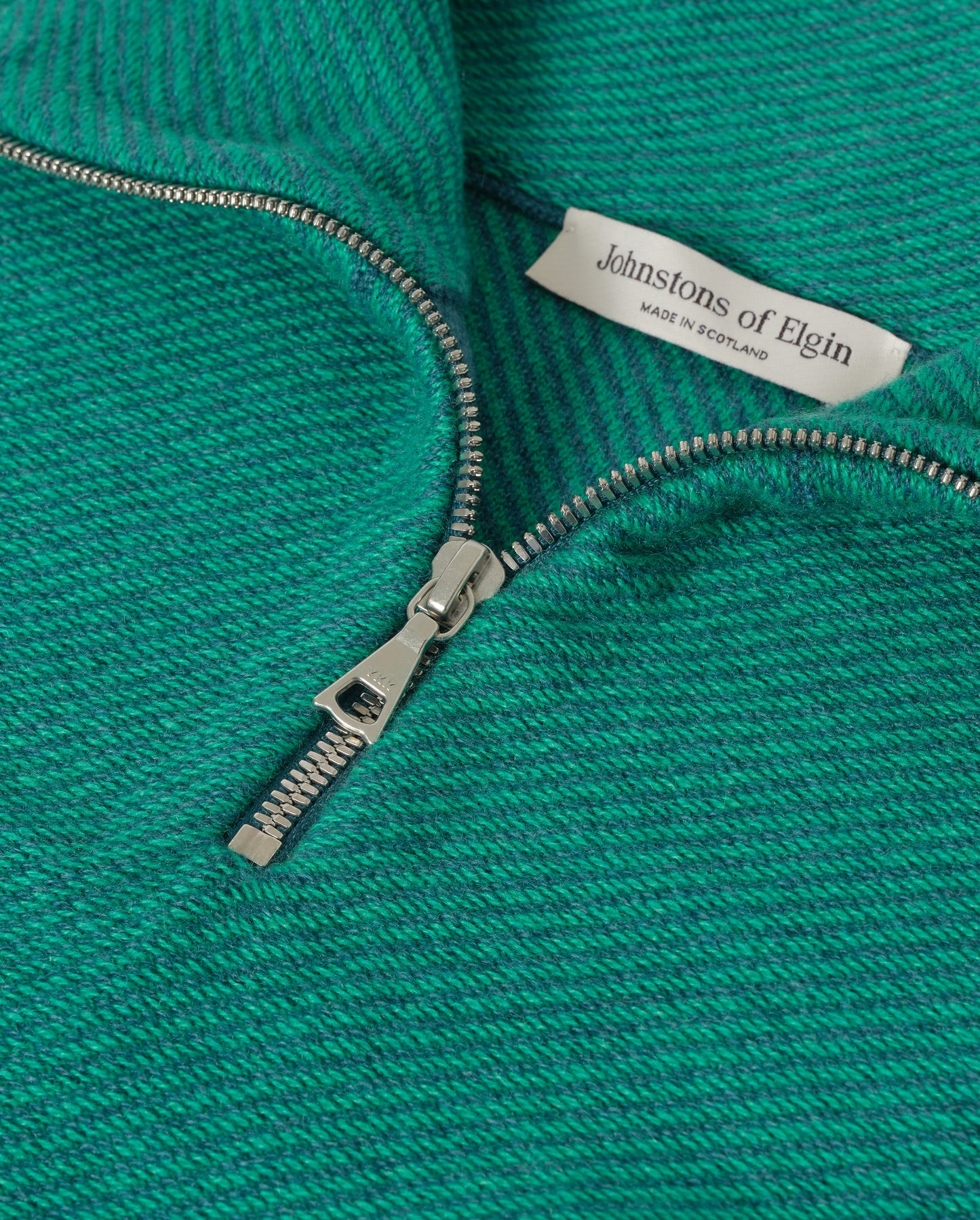JOHNSTONS OF ELGIN REEL ZIP SWEATER CASHMERE TWILL STITCH ZIP NECK SWEATER - 2 PLY GREEN 100% CASHMERE KAP06030Q26337