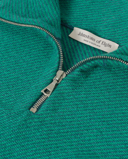 JOHNSTONS OF ELGIN REEL ZIP SWEATER CASHMERE TWILL STITCH ZIP NECK SWEATER - 2 PLY GREEN 100% CASHMERE KAP06030Q26337